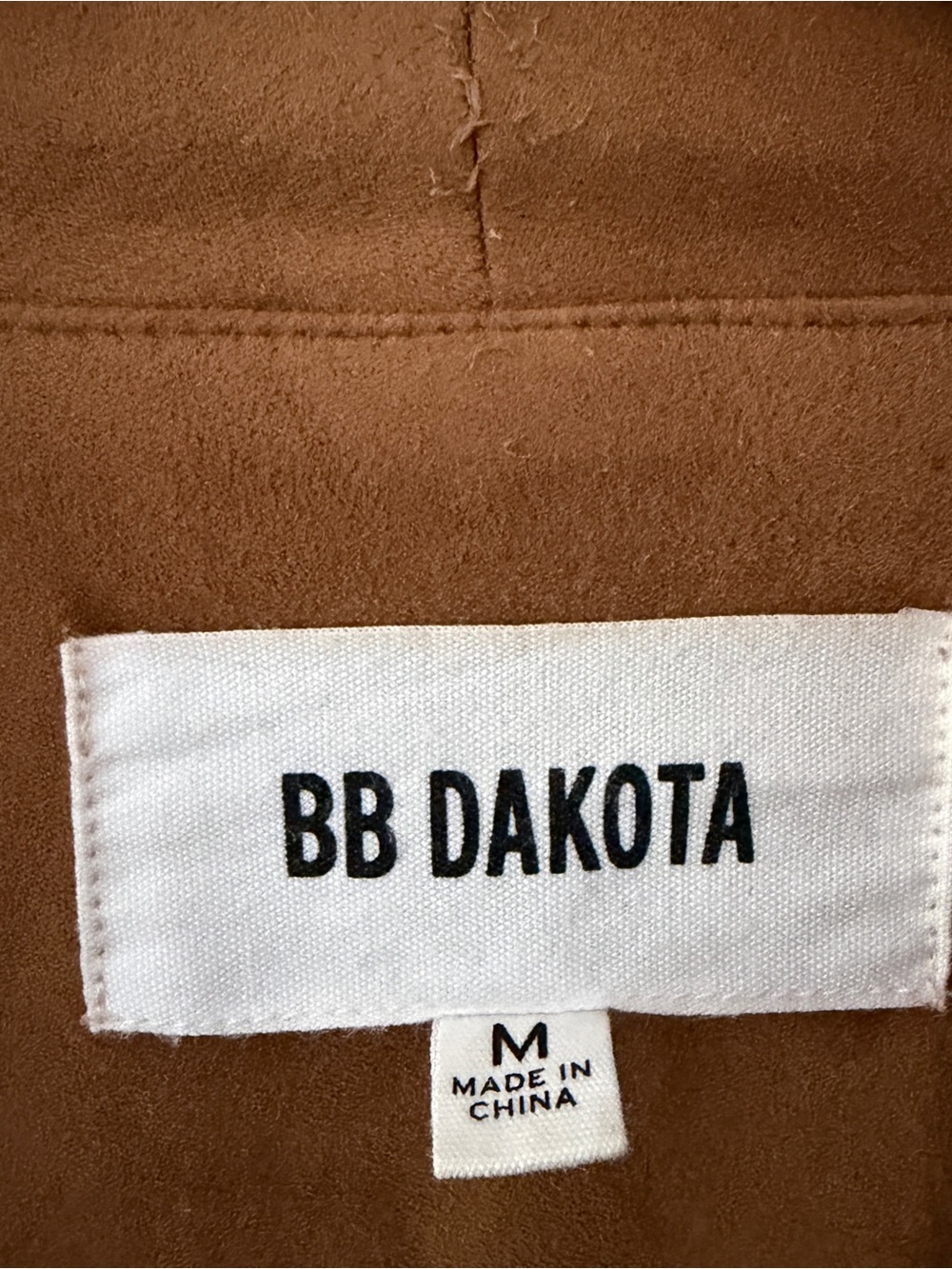 BB Dakota Faux Suede Drape Front Jacket Medium Cognac Open Front Stretch Knit - Picture 3 of 5